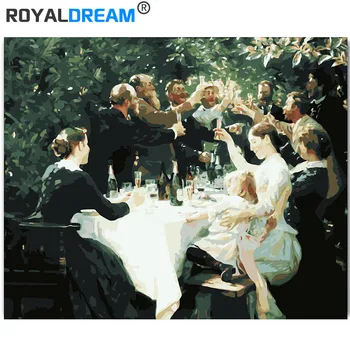 

ROYALDREAM Happy dinner DIY Painting By Numbers Wall Art Picture Acrylic Canvas Painting For Wedding Decoration Drop Shipping