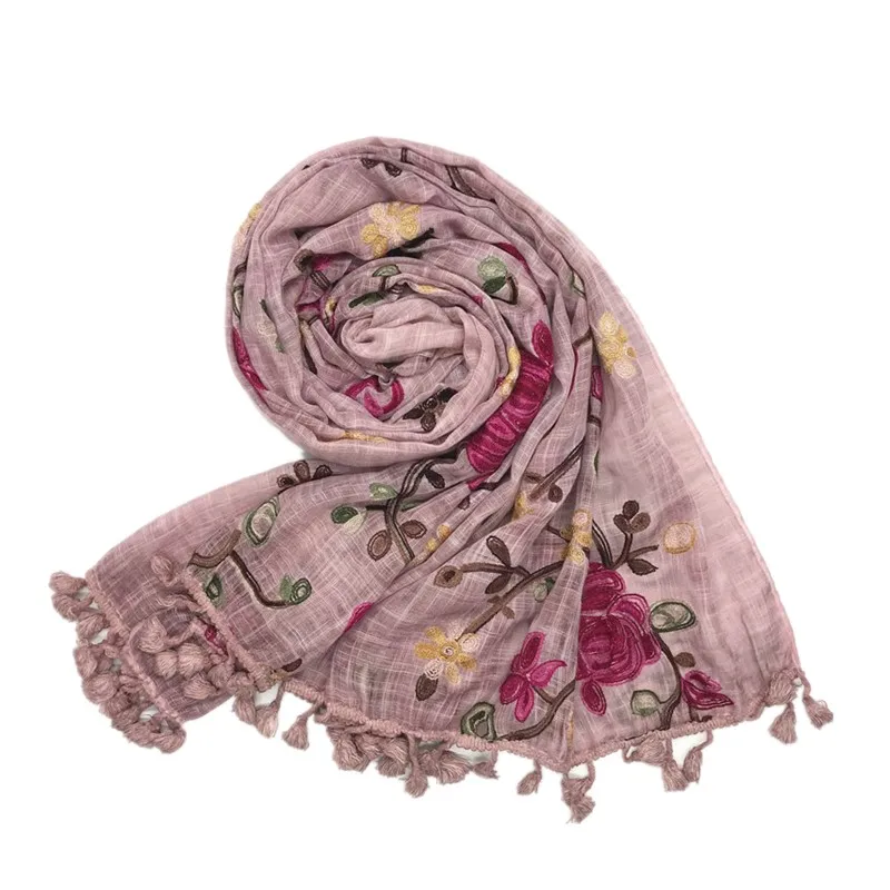 

1PCS Hi-Q plain soild hijabs flower embroidery tassels women scarf bandanna shawls muslim head wraps fast delivery hot sale