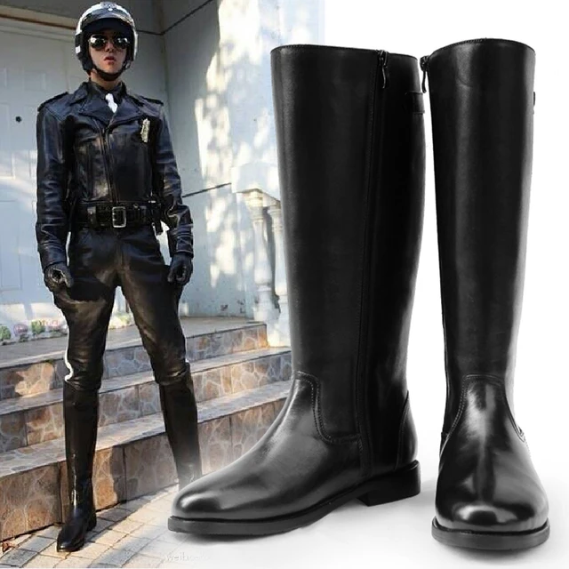 plus size 46 47 genuine leather handsome zipper round toe balck high military boots male
