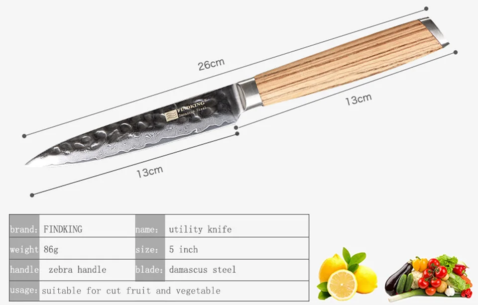 Набор дамасских ножей FINDKING zebra с деревянной ручкой, 4 шт., 6,5 дюйма, шеф-повара, 7 дюймов, сантоку, 5 дюймов, нож для фруктов, 3 дюйма, 67 слоев