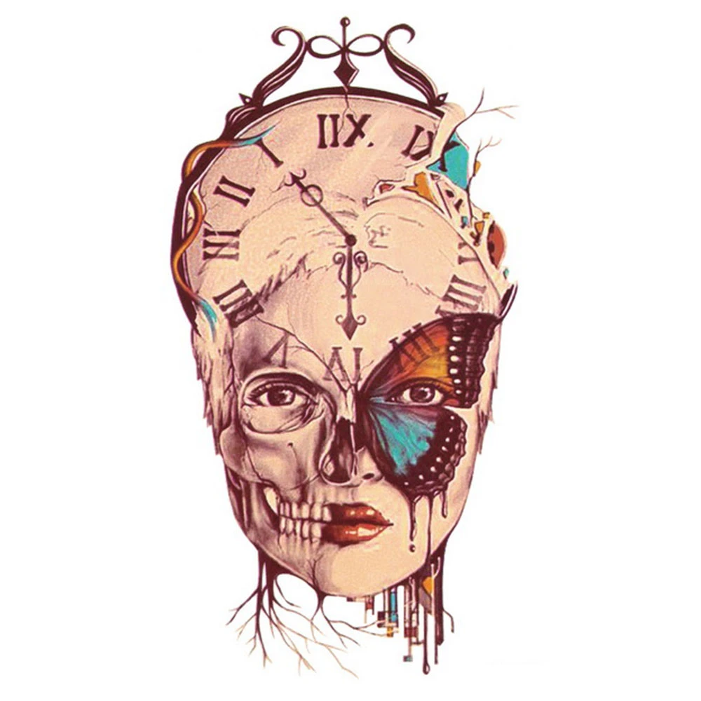 Yeeech Temporary Tattoos Sticker For Women Time Pass Roman Numbers Clock Half Angel Devil Skull Wings Butterfly Designs Body Art Tattoo Sticker Temporary Tattoo Stickertattoo Stickers For Women Aliexpress