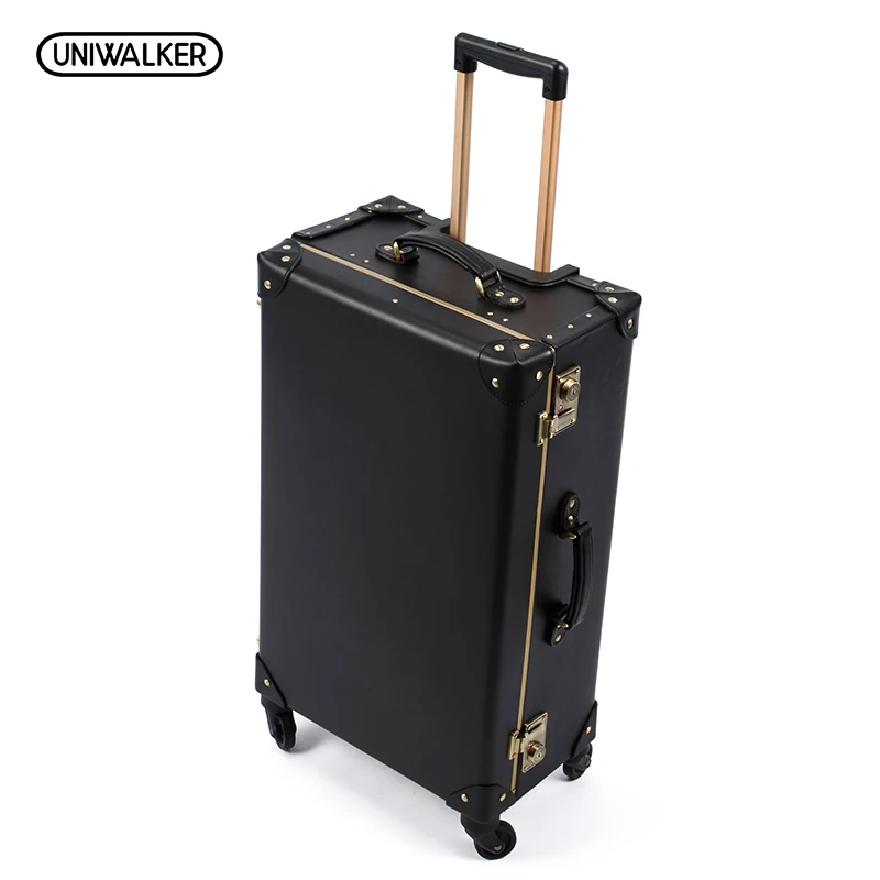 Luxury Business Genuine Leather Trolley Suitcase Pilot Captain Rolling