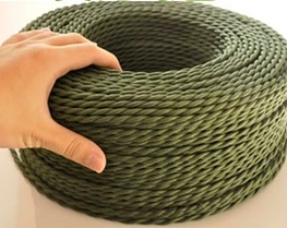 

Free shipping 100meter/roll olive green color fabric twisted wire cord Vintage fabric Electrical Wire braided lighting cable