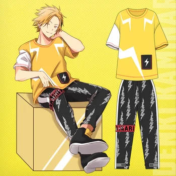 

Anime! My Hero Academia Kaminari Denki Suit Uniform Cosplay Costume Summer T-shirt Fashion Short Sleeve Pants Free Shipping