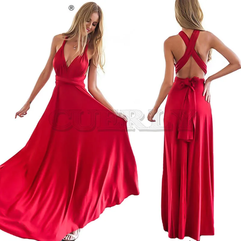 

Sexy Women Long Dress Bridesmaid Multiway Wrap Convertible Boho Maxi Club Red Dress Party Bandage Dress Festive Costume CUERLY
