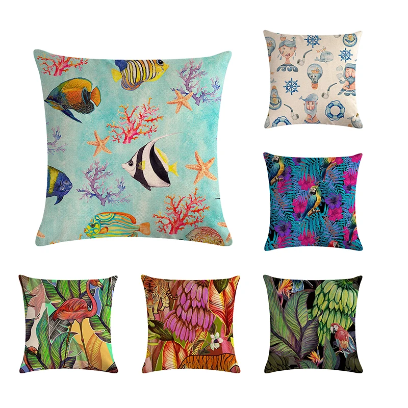 

High Quality Cushion Cover Tropical Plant Flamingo Custom Linen Throw Pillows Pillowcase Decorative Pillow Cover ZY729