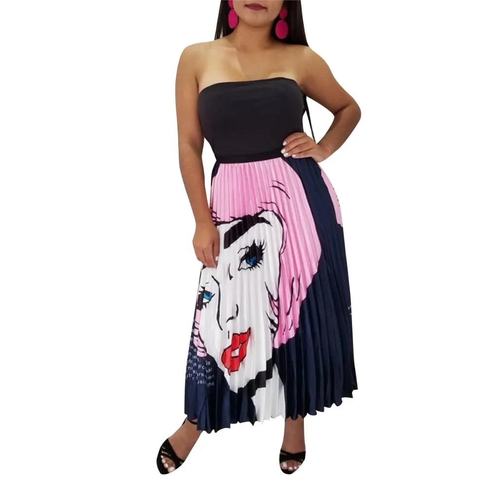 New Women Skirts Sexy Funny Digital Printed Cartoon Head Portrait Pleated Skirt S-XXL