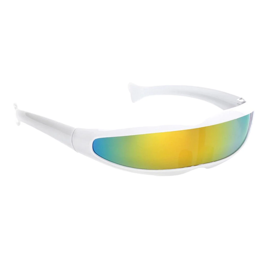 Забавный пластиковый цветной зеркальный козырек с одним объективом солнцезащитные очки Циклоп косплей для женщин и мужчин очки для вечеринки для мальчиков - Цвет: White Frame Yellow