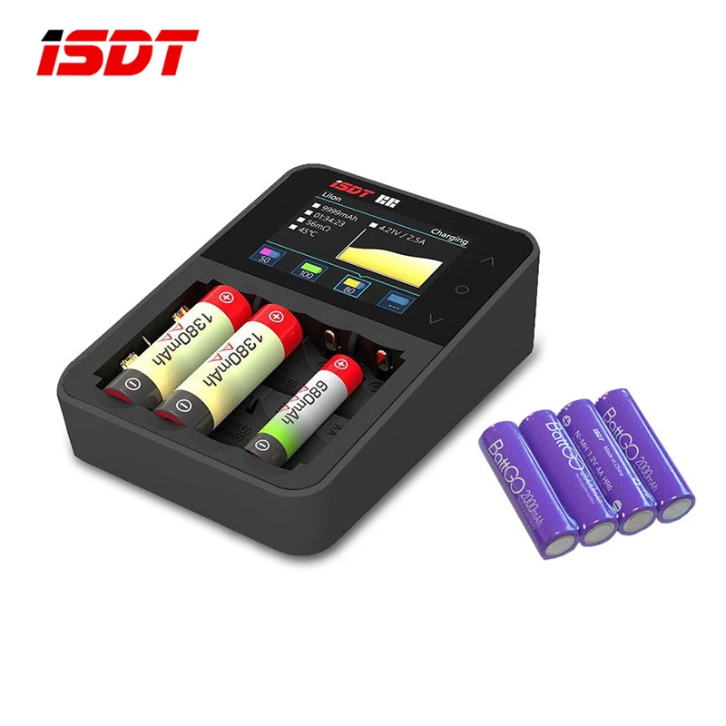 

ISDT C4 8A Screen Smart Battery Charger With 4Pcs 2000mAh AA Rechargeable Battery Limit Gift for RC Models Drone Spare Part Accs