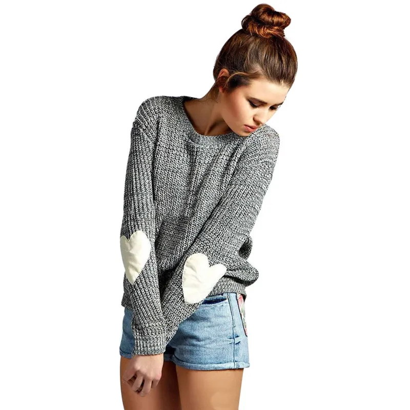 2016 Для женщин сердцем рукавом Свободные pulloversknitted свитер джемпер Трикотаж Пальто Свитер Для женщин 2017 на осень-зиму