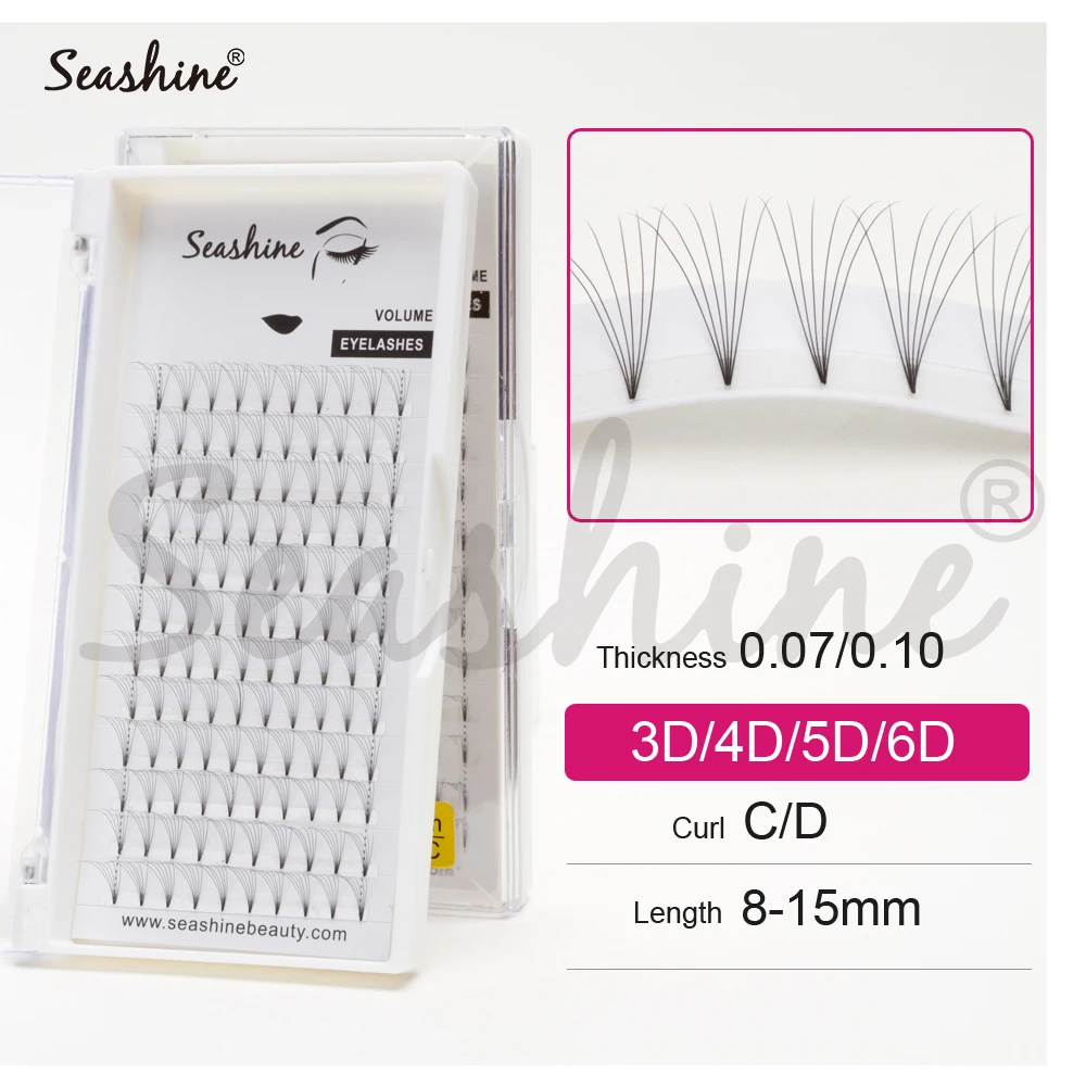 

Seashine Wide Fans Russian Volume Lash Extension 8-18mm Short Stem Premade Fans Eyelash Extension 3D-6D Volume Lash Individual