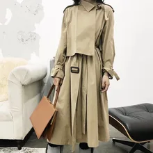 Классический женский Средний размер Длинное свободное весенне-осеннее Тренч Модный корейский стиль уникальный дизайн ветрозащитные пальто