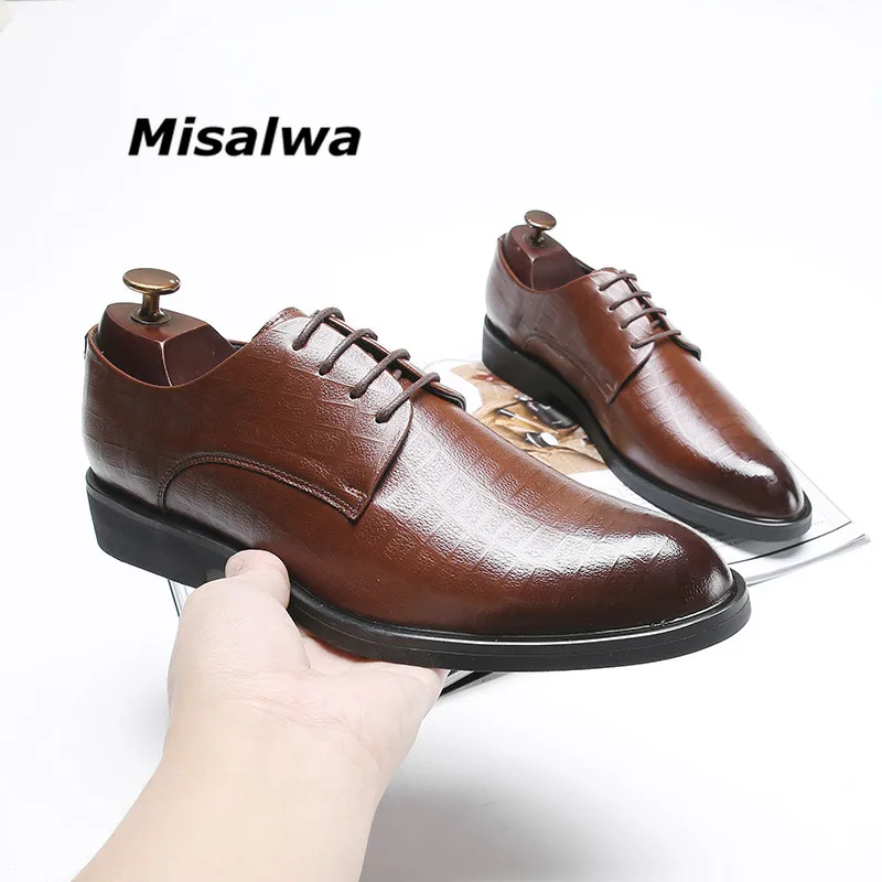 

Misalwa Pointed Toe Mens British Style Shoes Business Oxford Brown Leather Shoes Men Gentleman Black Wedding Footwear Plus Size
