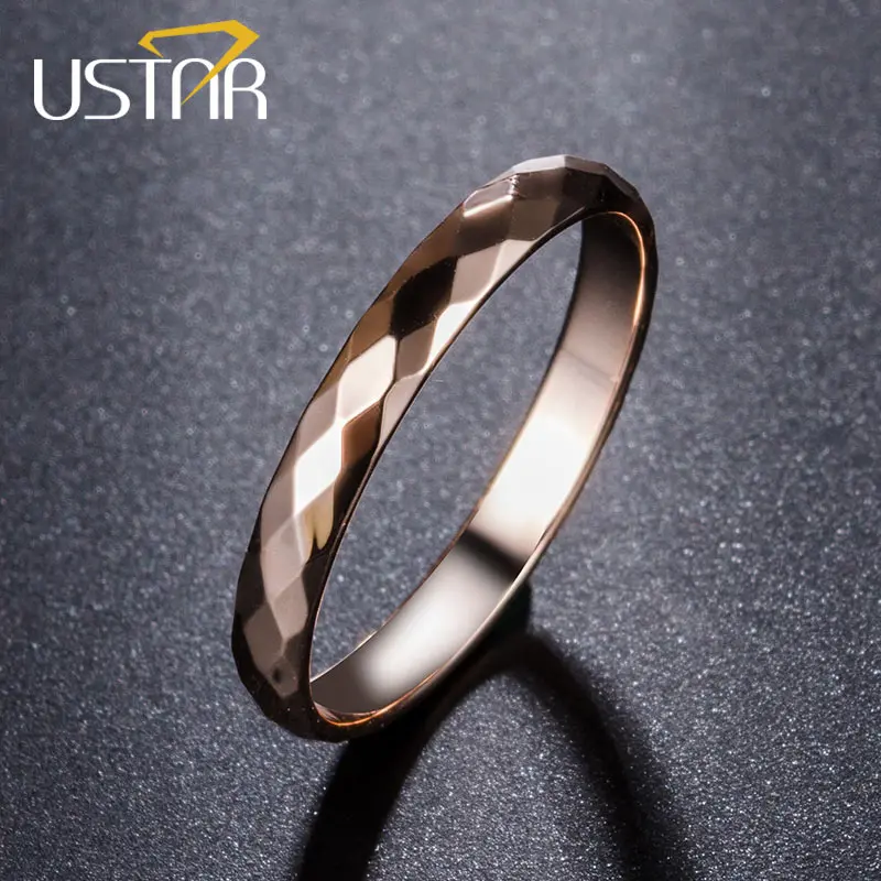 USTAR Geometrické Rhombus Prsteny pro ženy pánské šperky Rose zlaté barvy pánské Pánské prsteny ženské Anel Příslušenství Dárky Špičková kvalita