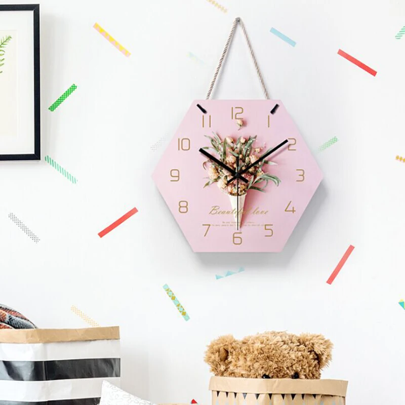 

Beautiful Blossom Hexagon Acrylic Creative Flower Wall Clock Girl Living Room Wall Clocks Home Decoration Modern Hanging Clocks
