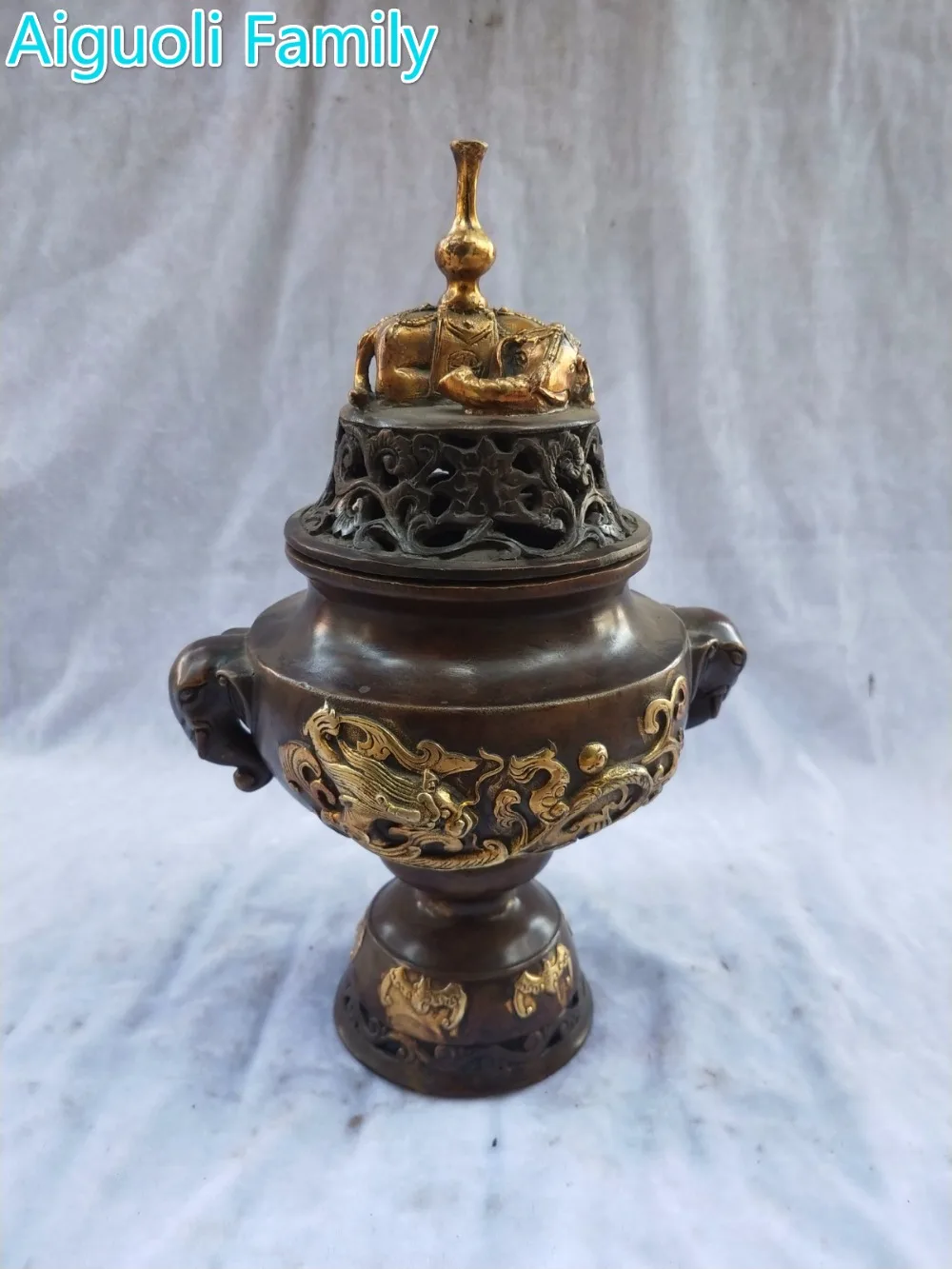 

Home Decorations Censer Craft/Art Collection Chinese Old Handmade Bronze Gilt Elephant Incense Burner,Traditional Item