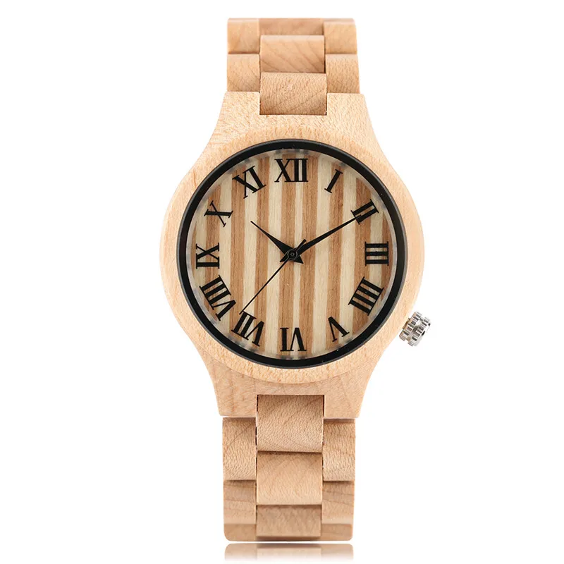 

Luxury Hand-made Ladies Wooden Watches Quartz Roman Numerals Bracelet Clasp Wood Watchbands Natural Fashion Watch Gift for Women