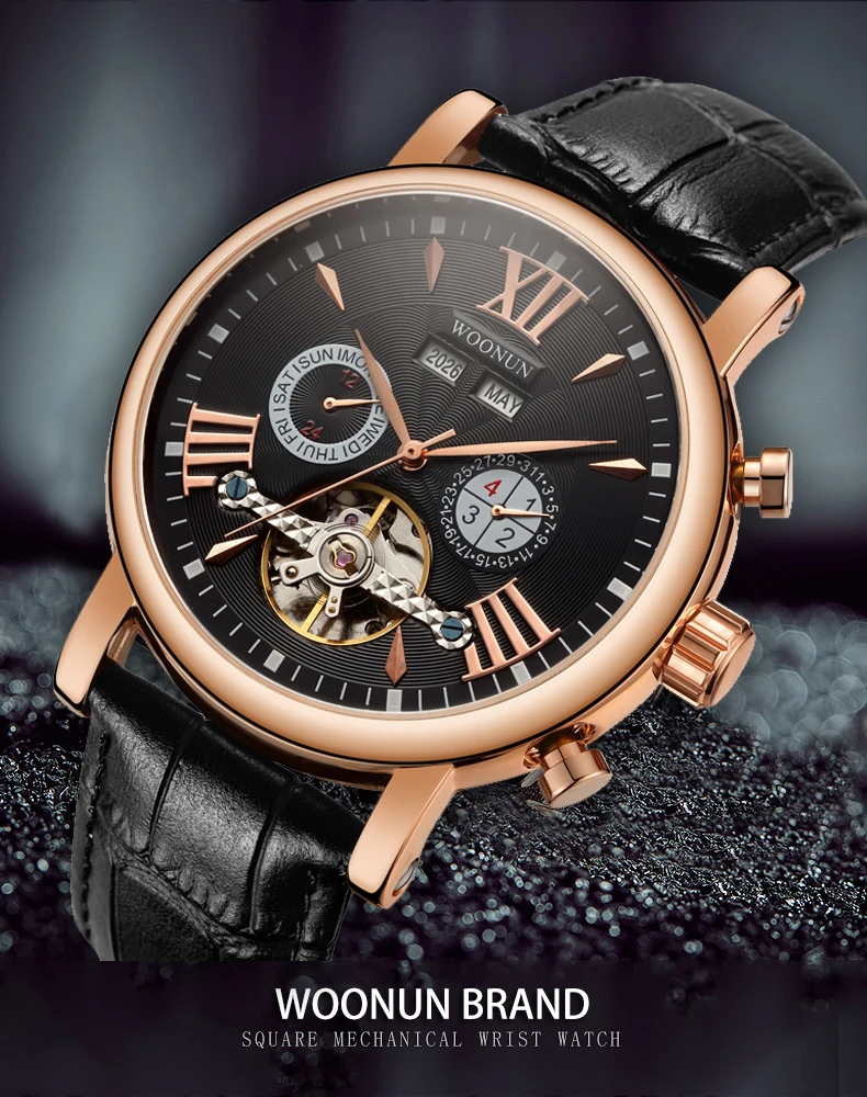 New Men Watches Luxury Rose Gold Mechanical Watches Men Tourbillon Automatic Watches Men Fashion Dress Gentleman Watches