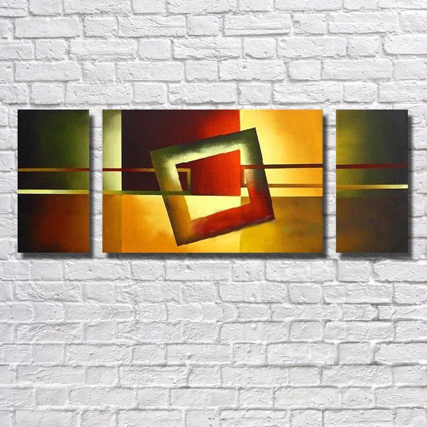 

100% Hand Paitned Free Shipping Abstract 3 piece of Red and Yellow Abstract Painting Wall Pictures For Living Room And Bedroom