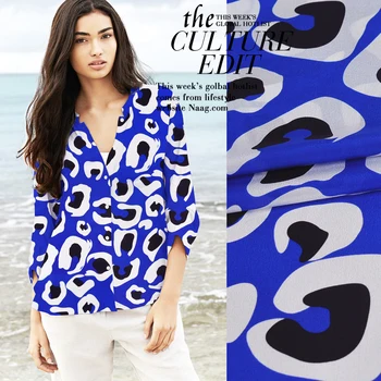 

Beach yarn silk fabric dress shirt pants fabric printing graffiti blue 2017 deformation crepe
