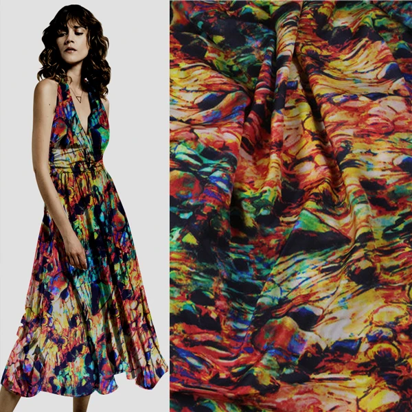 

Abstract design 100% pure silk Crepe DE chine fabric 18momme 138cm width,SCDC811