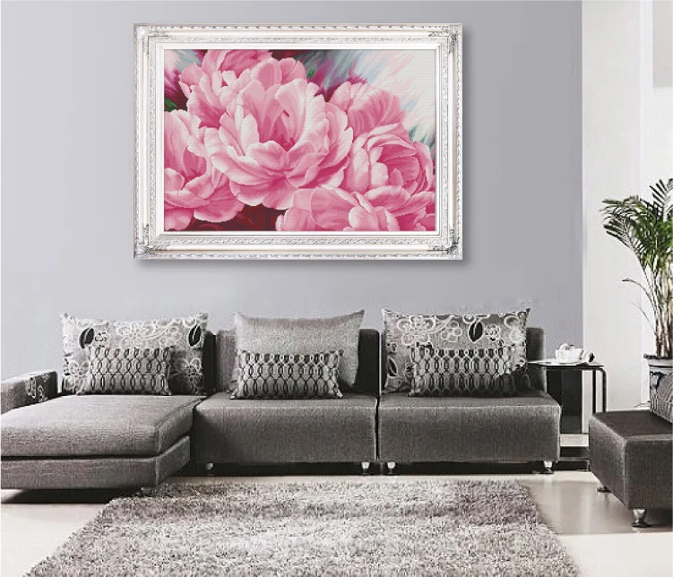 Needlework,DIY Cross stitch,Embroidery kit set,Pink peony floral Flower Cross-Stitch painting wedding