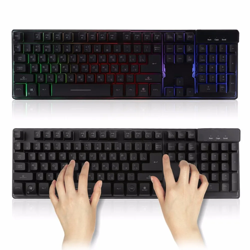 

Wired Waterproof 104 Key Russian Version Gaming Keyboard Gamer Floating LED Backlit USB Interface Luminous Keyboard
