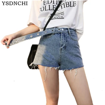 

YSDNCHI 2020 Summer Women's Trendy Hole Denim Shorts Fashion Beggars Shorts Jean Low waist Shorts Without Belt Raw Denim Shorts