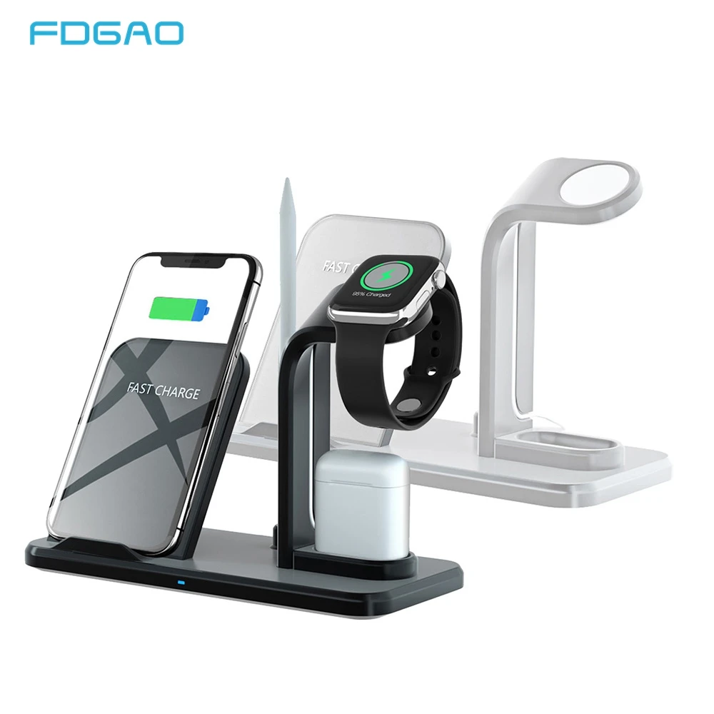 

3 In 1 QI Wireless Charger Stand 10W Fast Charging Station Dock for Apple Watch 2 3 4 Airpods iPhone 8 X XR XS Max Pencil Holder