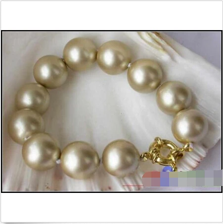 

p1505 HUGE 8" 16MM GOLD ROUND SOUTH SEA SHELL PEARL BRACELET@^Noble style Natural Fine jewe FREE SHIPPING