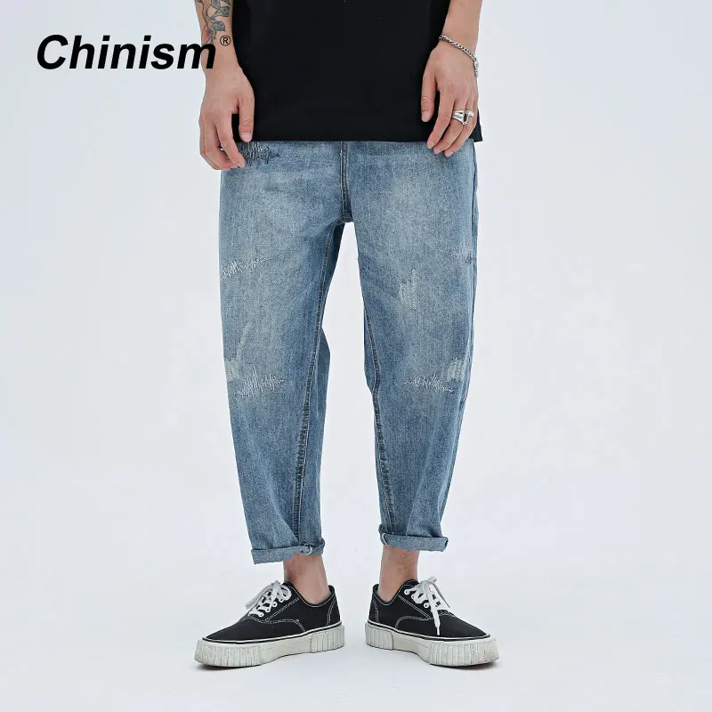 CHINISM 2018 Новый Вышивка джинсы с рваной отделкой Для мужчин Повседневное Винтаж