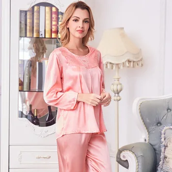 

Sexy Women Pajamas Set 2019 Spring Summer 2 Pcs Pyjamas Sleepwear Suit Female Lace Satin Casual Homewear Pijama Mujer