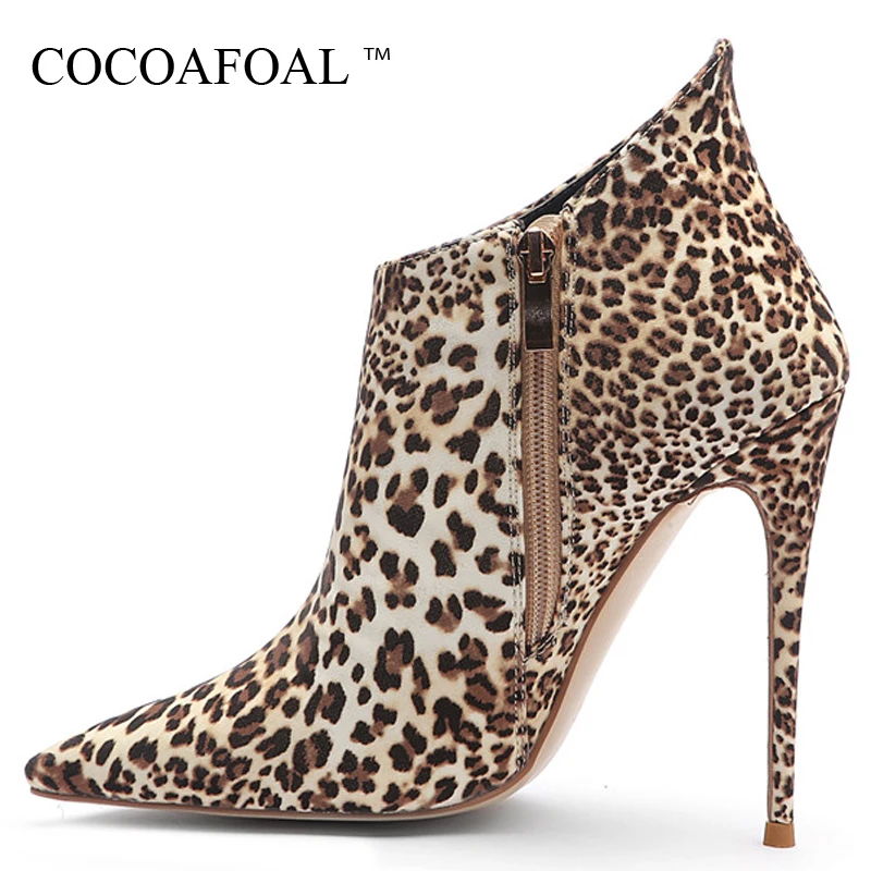 

COCOAFOAL Winter Women's Leopard Ankle Boots Woman High Heels Chelsea Boots Pointed Toe Shoes Leopard Martin Boots Brown 2019