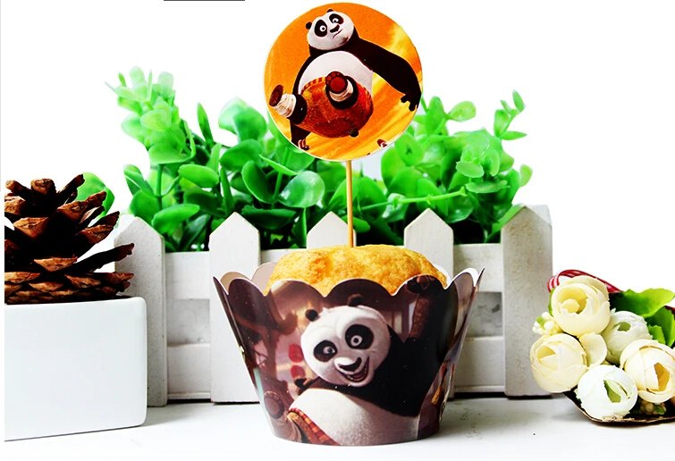 

Free Shipping 24Pcs(12pcs Wrapper+12pcs topper) Kung Fu Panda Cupcake Wrapper Birthday Party Decoration Favors