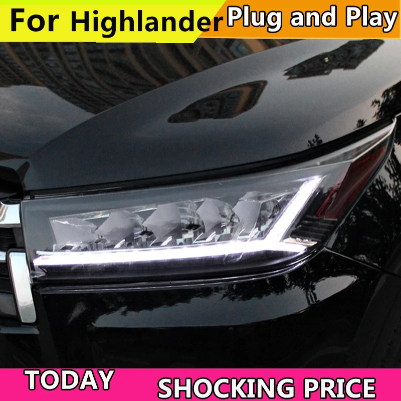 Doxa автомобильный Стайлинг для 2018 новых фар Highlander все светодиодный ные фары DRL Bi