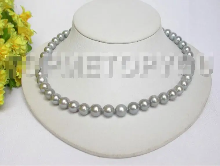 

Free Shipping >>>>Amazing! Genuine 10mm round gray FW pearls necklace ui
