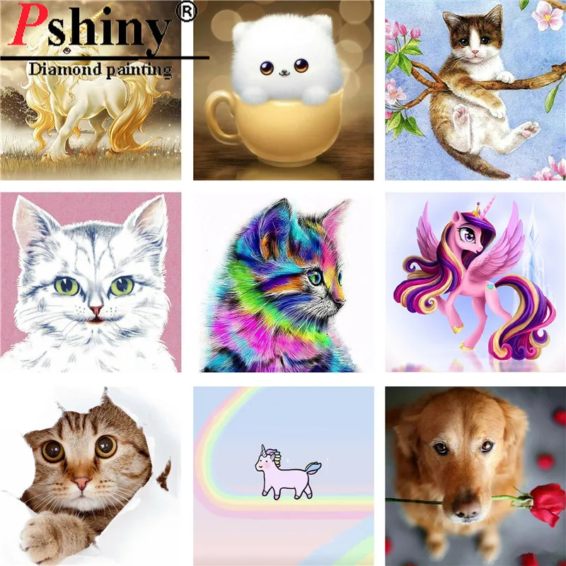 PSHINY 5D Сделай Сам Алмазная вышивка продажа Кошка милый мультфильм Животные