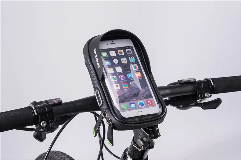 Flash Deal ROCKBROS Cycling Front Bag Bike Phone Mount Bicycle Holder Case MTB Handlebar Cradle 360 Degrees Rotatable Phone Bag 6.0 inch 9