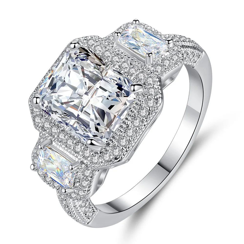 

2019 Fashion Luxury Women Engagement Jewelry Silver Color Full Round Zircon Female Wedding Finger Ring