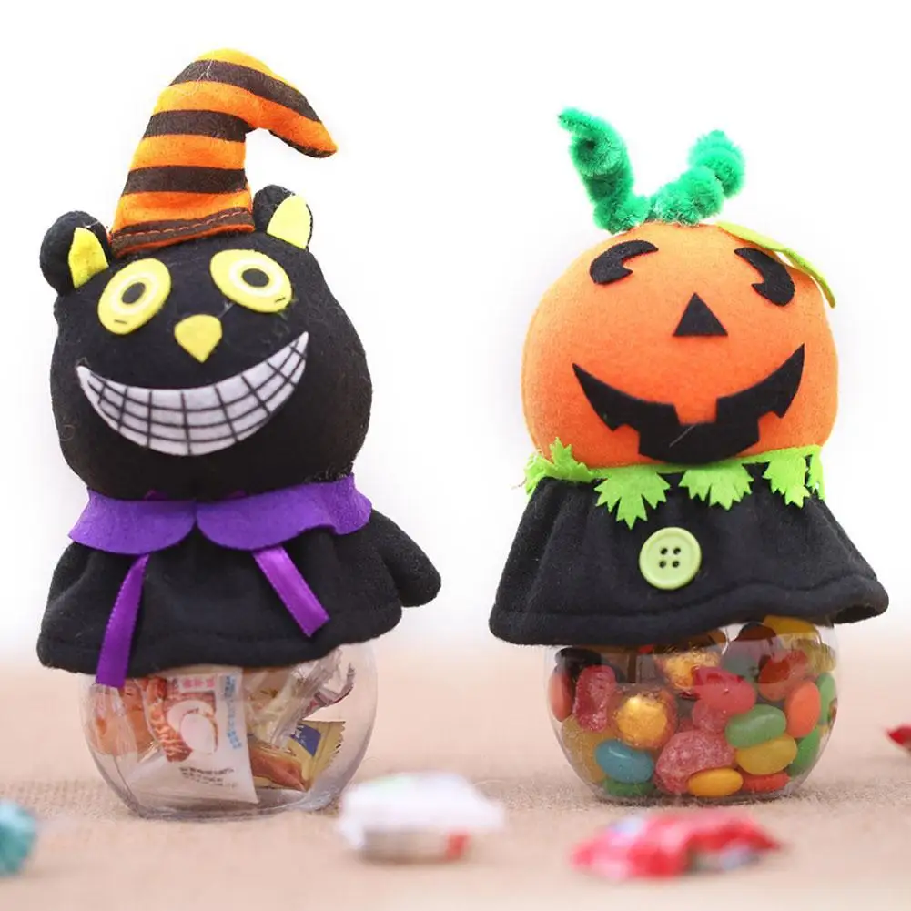 

1pcs New Year Halloween Transparent Candy Jar Cartoon Pumpkin Black Cat Child Gift Candy Box Scene Layout Birthday Party Supply