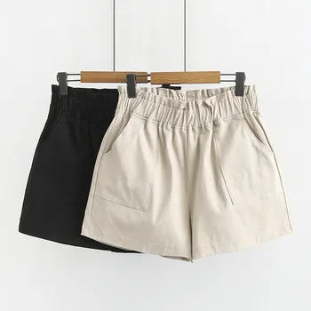 

6XL cotton shorts black plus size women summer 2019 new casual fashion khaki oversized shorts with pocket lady shorts
