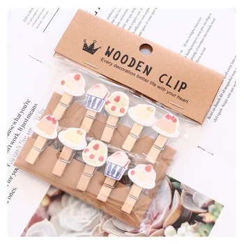 

10 Pcs/Set Lovely Ice Cream Cake Wooden Clip Photo Paper Clothespin Craft Clips Party Decoration Clip with Hemp Rope