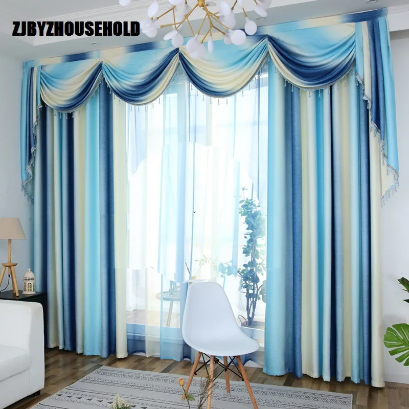 

Nordic Simple Curtains for Living Dining Room Bedroom Fabric Custom Mediterranean Valance Striped Curtains Window Finished