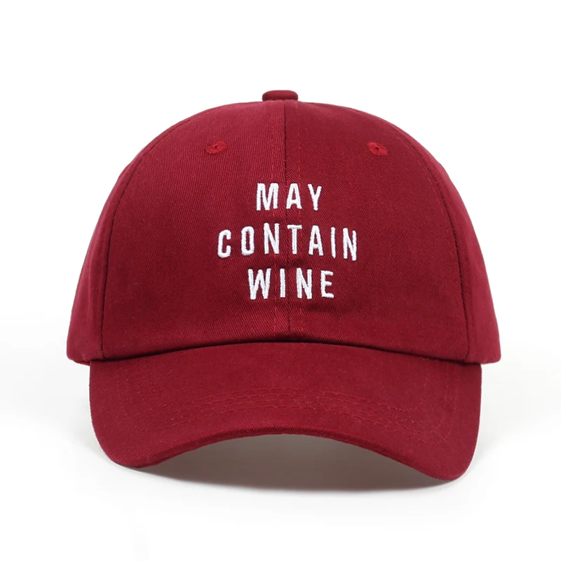 Buy MAY CONTAIN WINE Embroidery Baseball Cap Wine Red