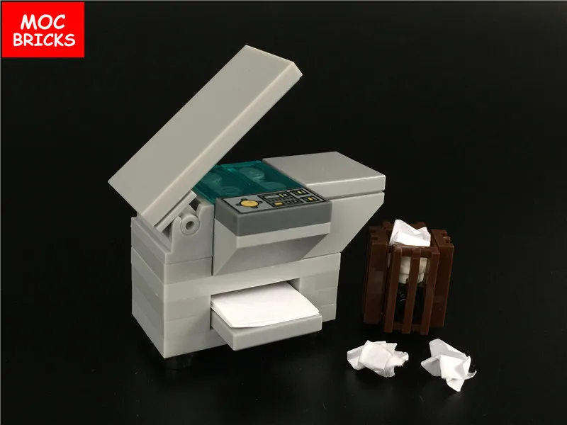 

Set Sale MOC Bricks DIY Machine Light Gray Office Photocopier / Printer with Waste Paper Bin Building Blocks Kids Toys Gifts