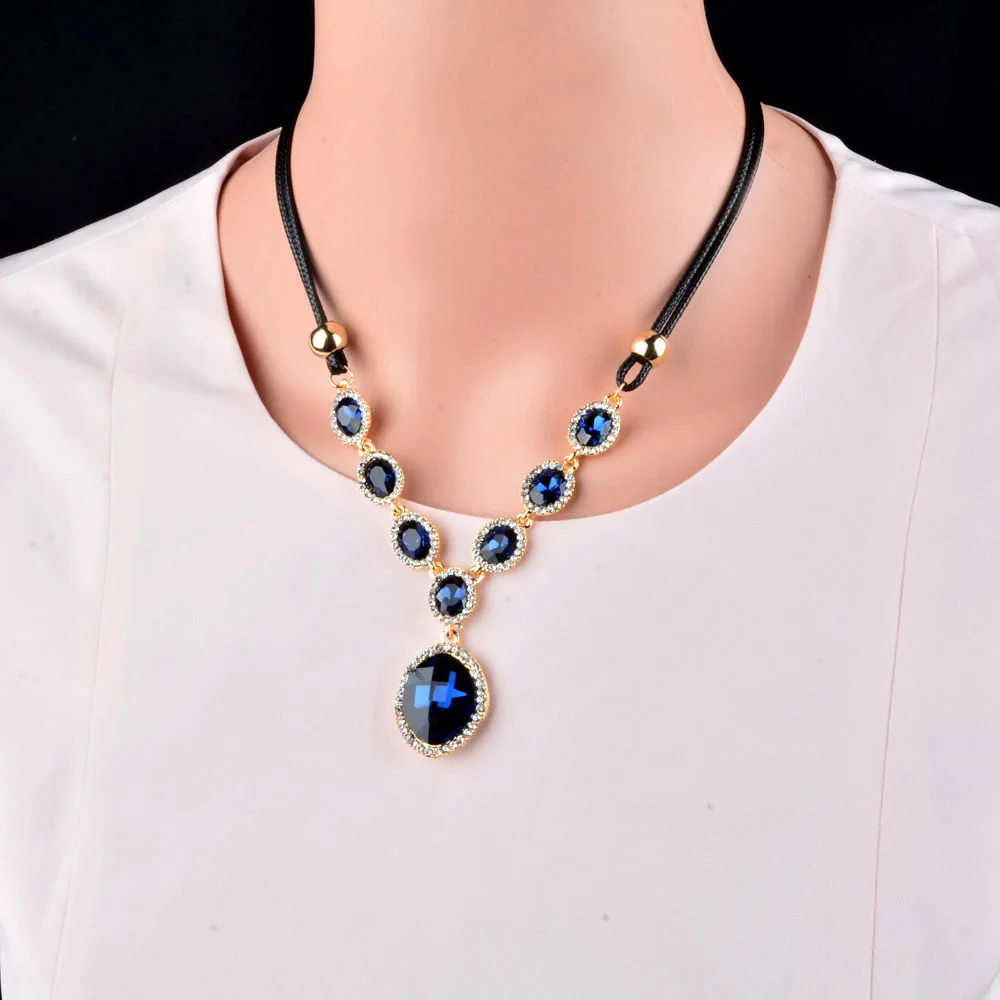 SINLEERY Oval Cubic Zirconia Pendant Statement Necklace Women