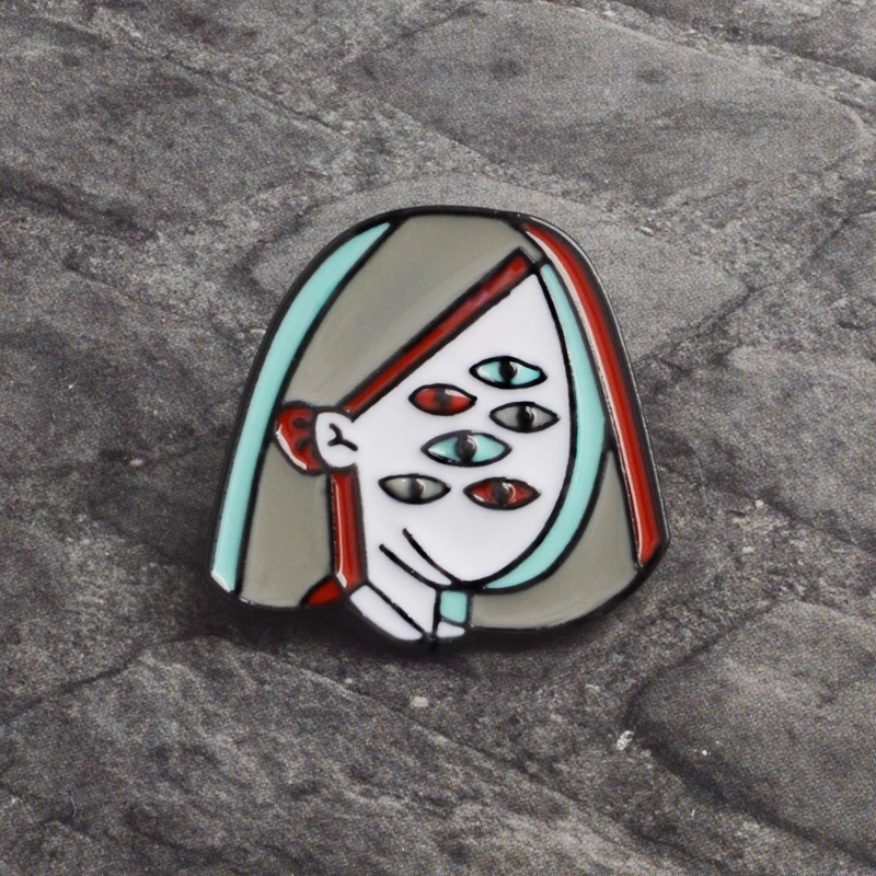 Multiple Punk Face enamel Pin Badge Dark Sentiments Multi-eye Sandy Danny Lapel Brooches for Women Men Abstract portrait Jewelry