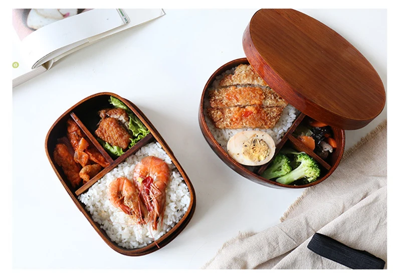 LIYIMENG Wooden Lunch Box for Japanese Style Sushi Bento for Kids School Picnic Office WorkersB9