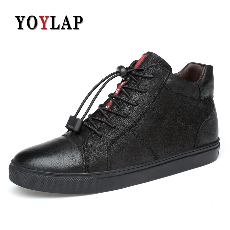 

2018 New Spring 100% Genuine Leather Shoes Men Black High-Top Men Shoes Leather Lace-Up Mens Shoes Casual Big Size 36-47