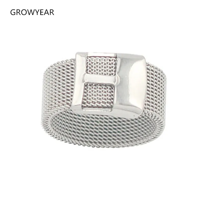 

Ladies Girls Party Gifts Jewelry Stainless Steel Silver Color Mesh Ring 10mm Wide Letter H Silver Chain Rings Size 7 8 6 11 10 9